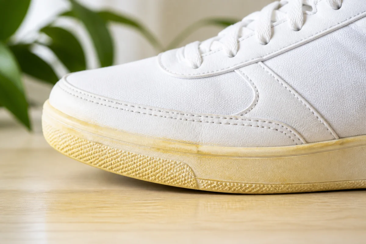 chaussure blanche jaunie